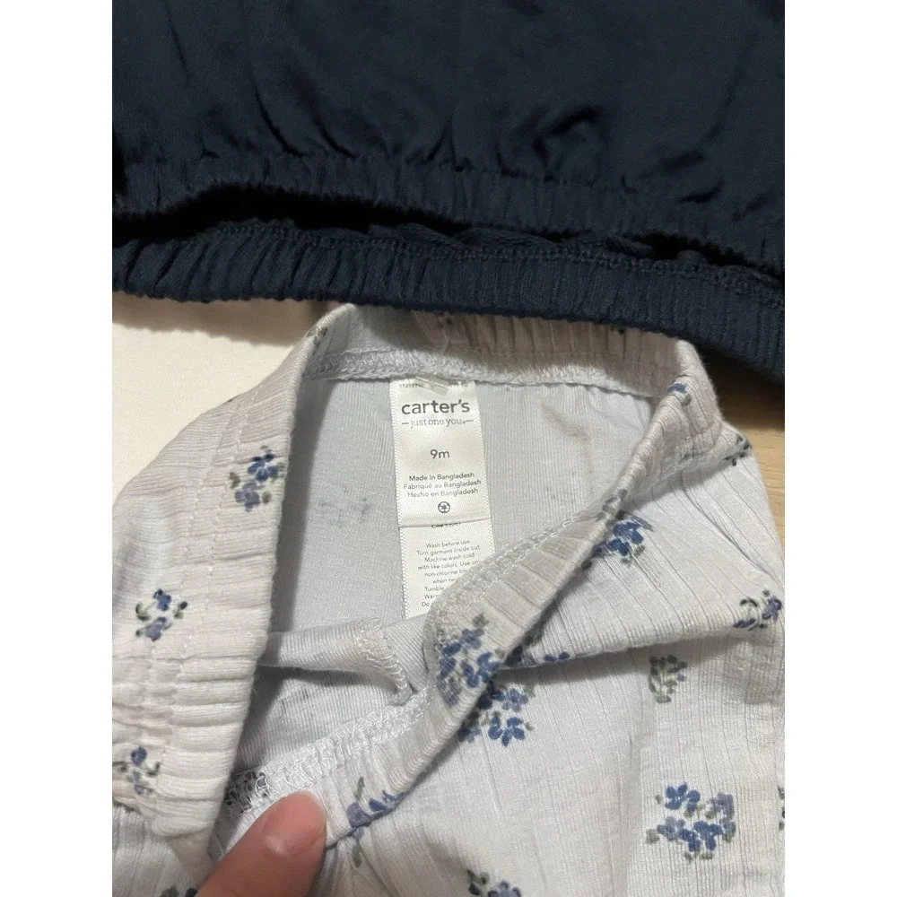 NWT Carters Baby Girl 3 Piece Set Blue Floral Rib Flare Pants Crewneck 9‎ Months